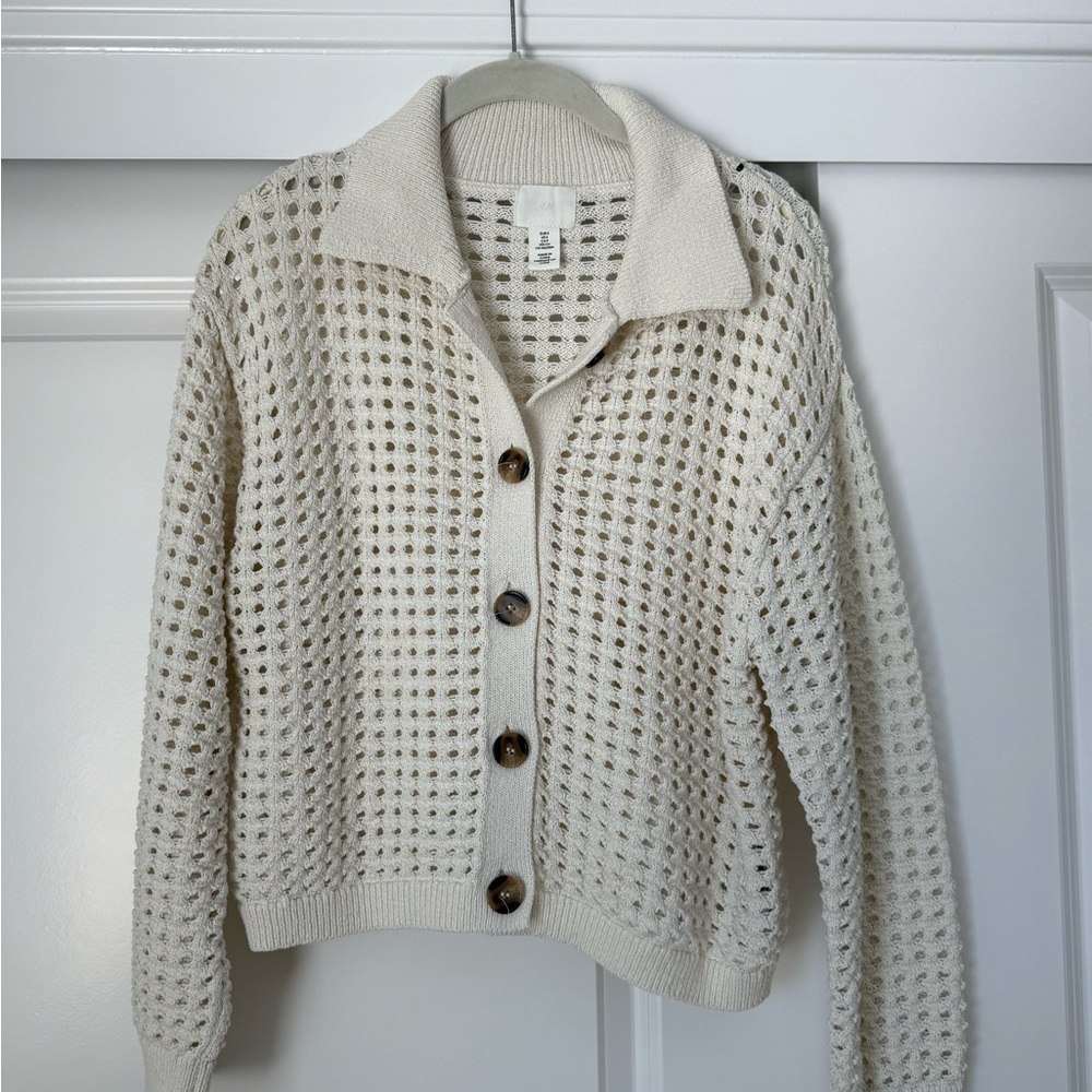 Cream Button-Up Knit Cardigan
